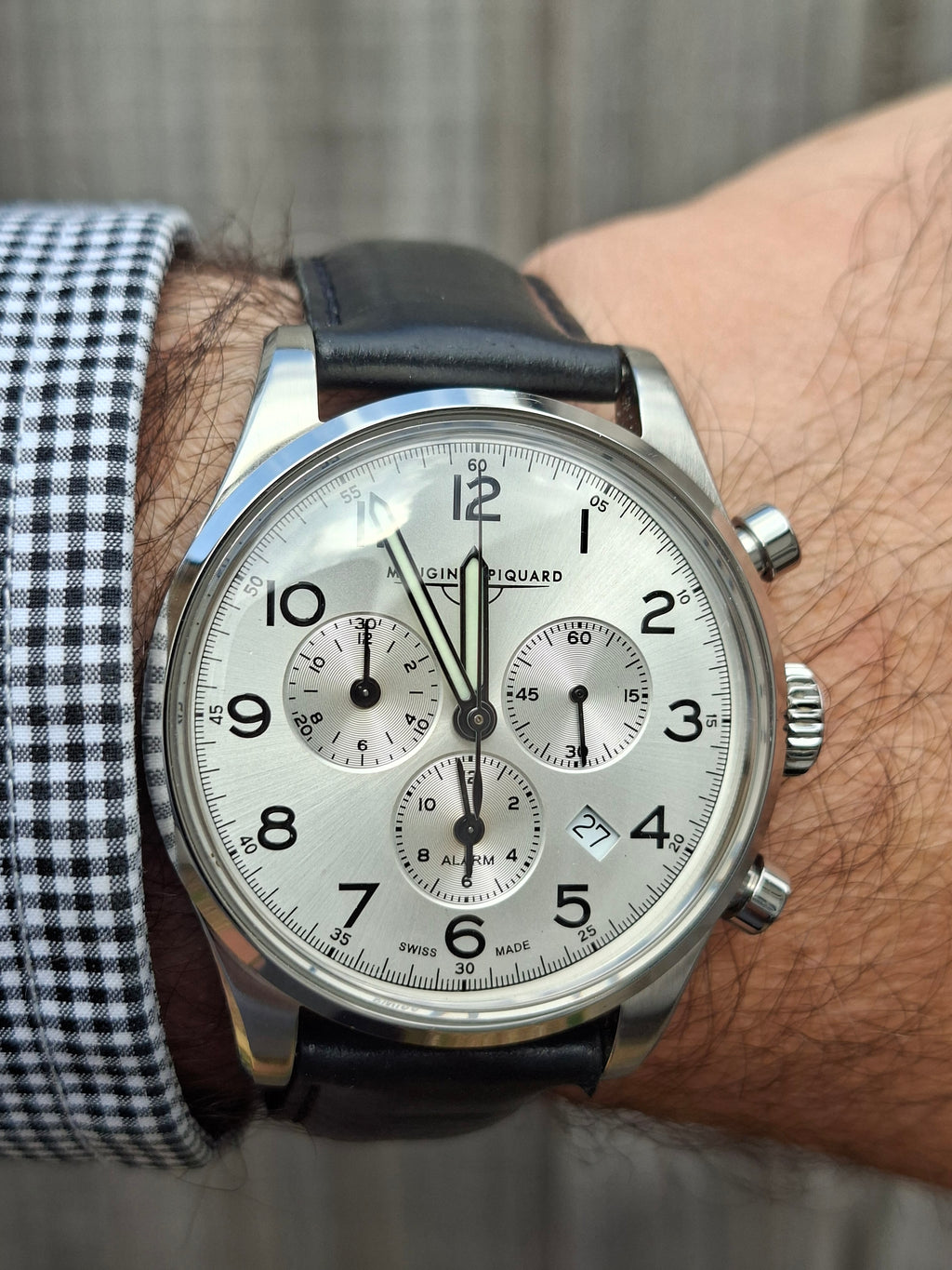 Mougin & Piquard for J.Crew Chronograph Watch Alarm Swiss Ronda 5130.D 40mm With Case