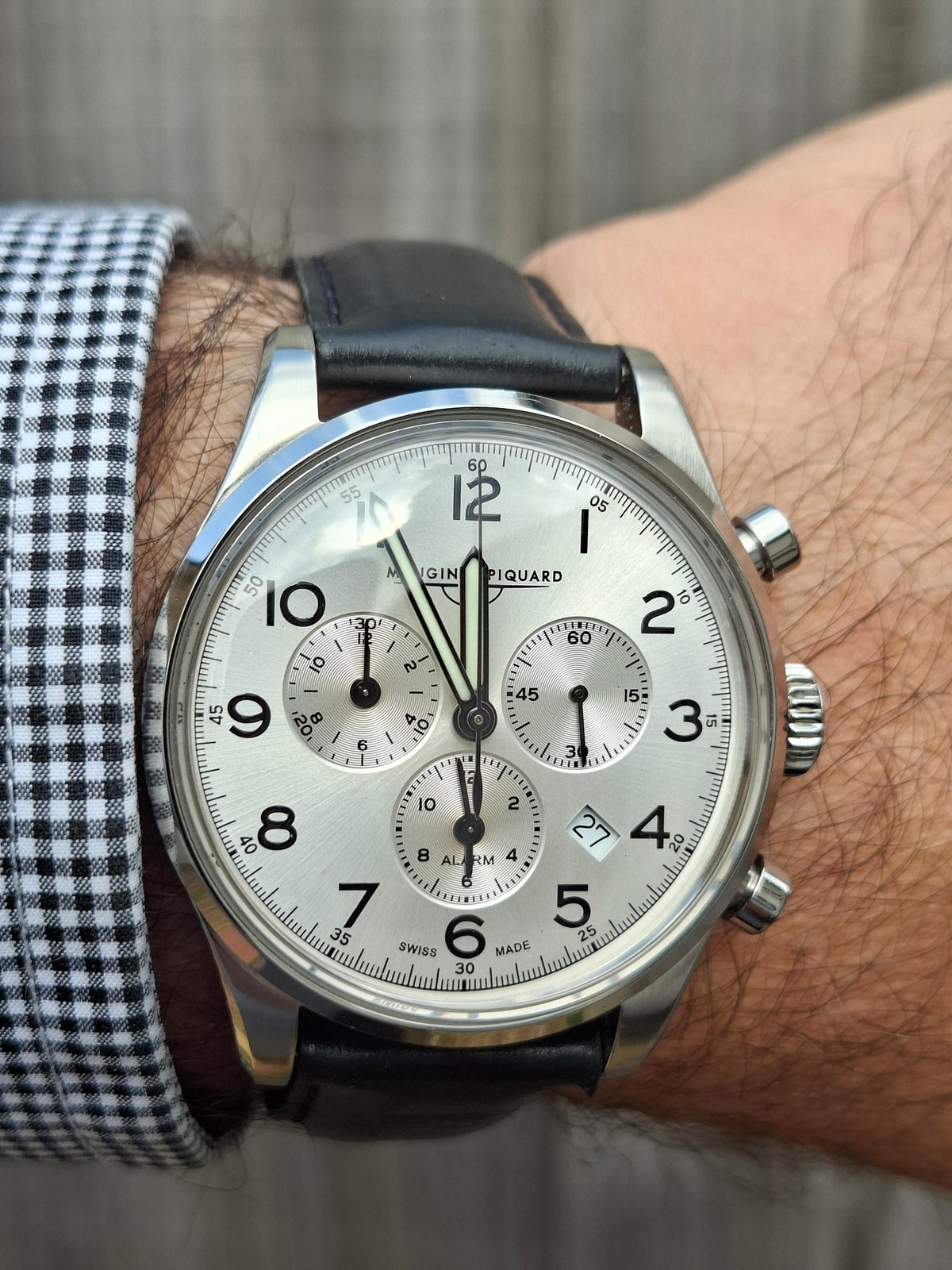 Mougin & Piquard for J.Crew Chronograph Watch Alarm Swiss Ronda 5130.D 40mm With Case