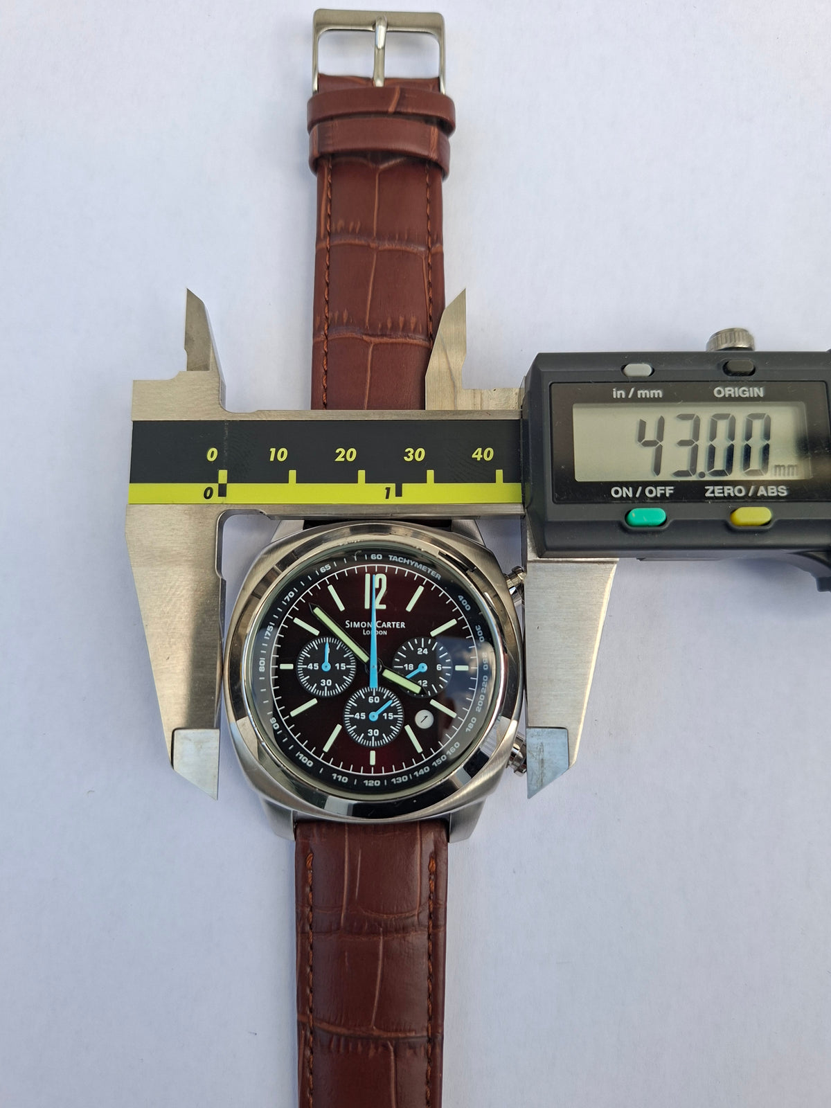 Simon Carter London Chronograph Watch Miyota OS20 Brown Dial 43mm New Strap