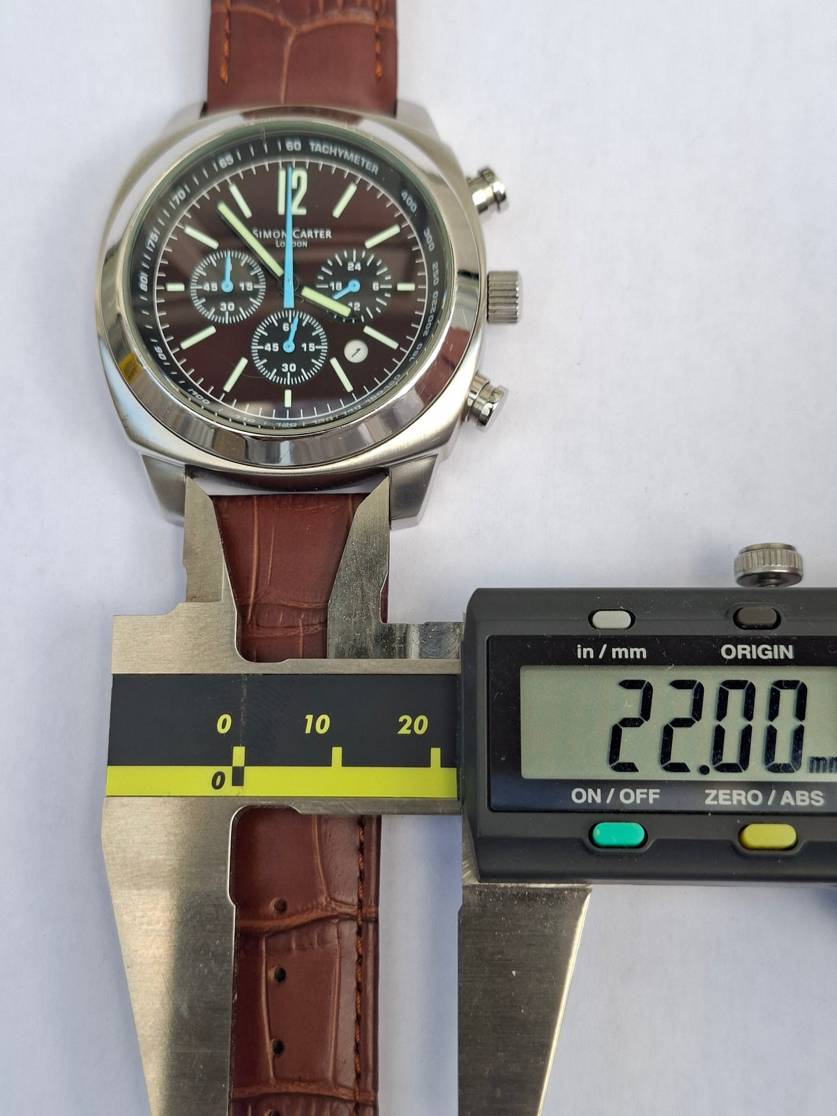 Simon Carter London Chronograph Watch Miyota OS20 Brown Dial 43mm New Strap