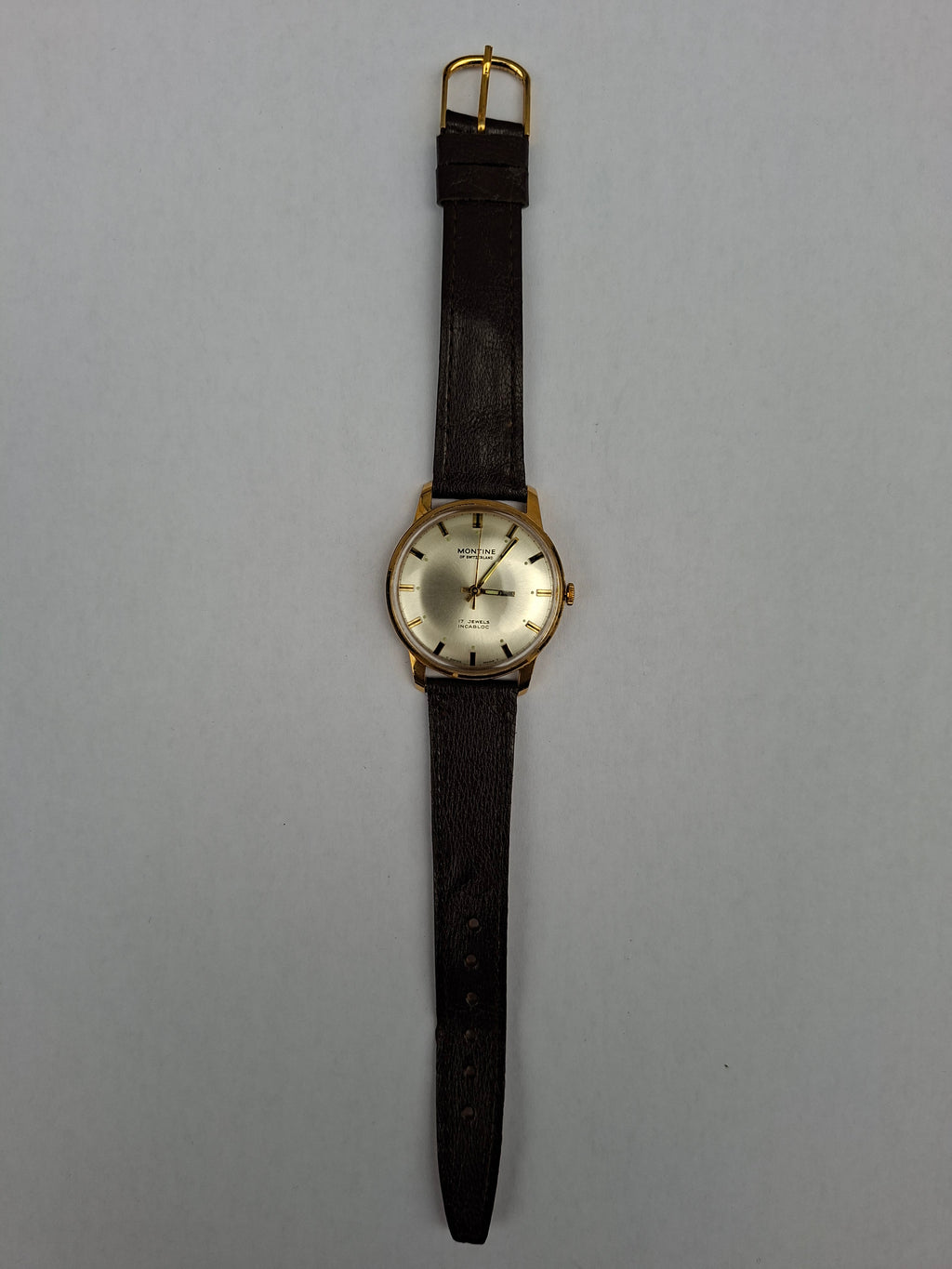Vintage 1960s Montine of Switzerland ST 69 17J Incabloc Manual Wind Watch 34mm