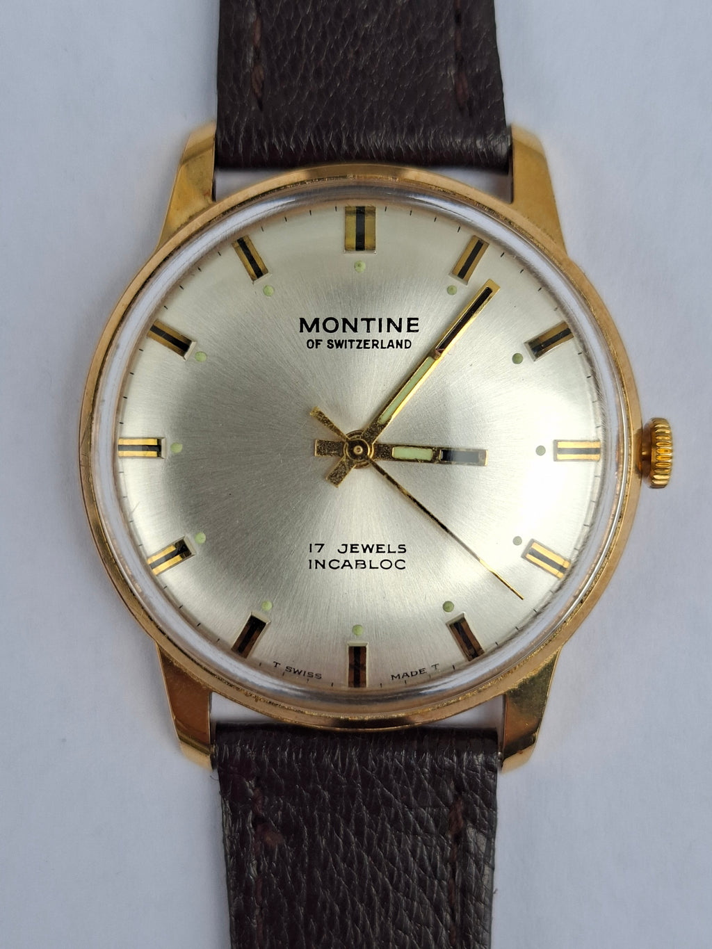 Vintage 1960s Montine of Switzerland ST 69 17J Incabloc Manual Wind Watch 34mm