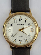 Vintage Sekonda USSR 17 J 2614.2H Manual Wind Date Watch Gold Tone 35mm