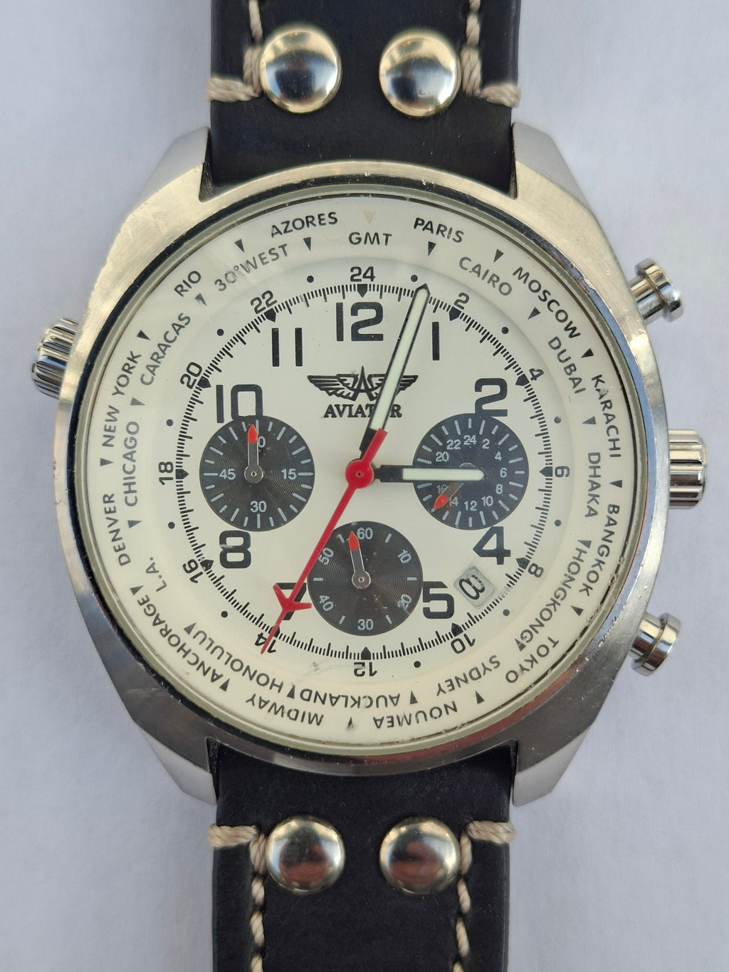 Aviator AVW5839G4 Seiko Chronograph Men's Quartz Watch 44mm New Renata Battery