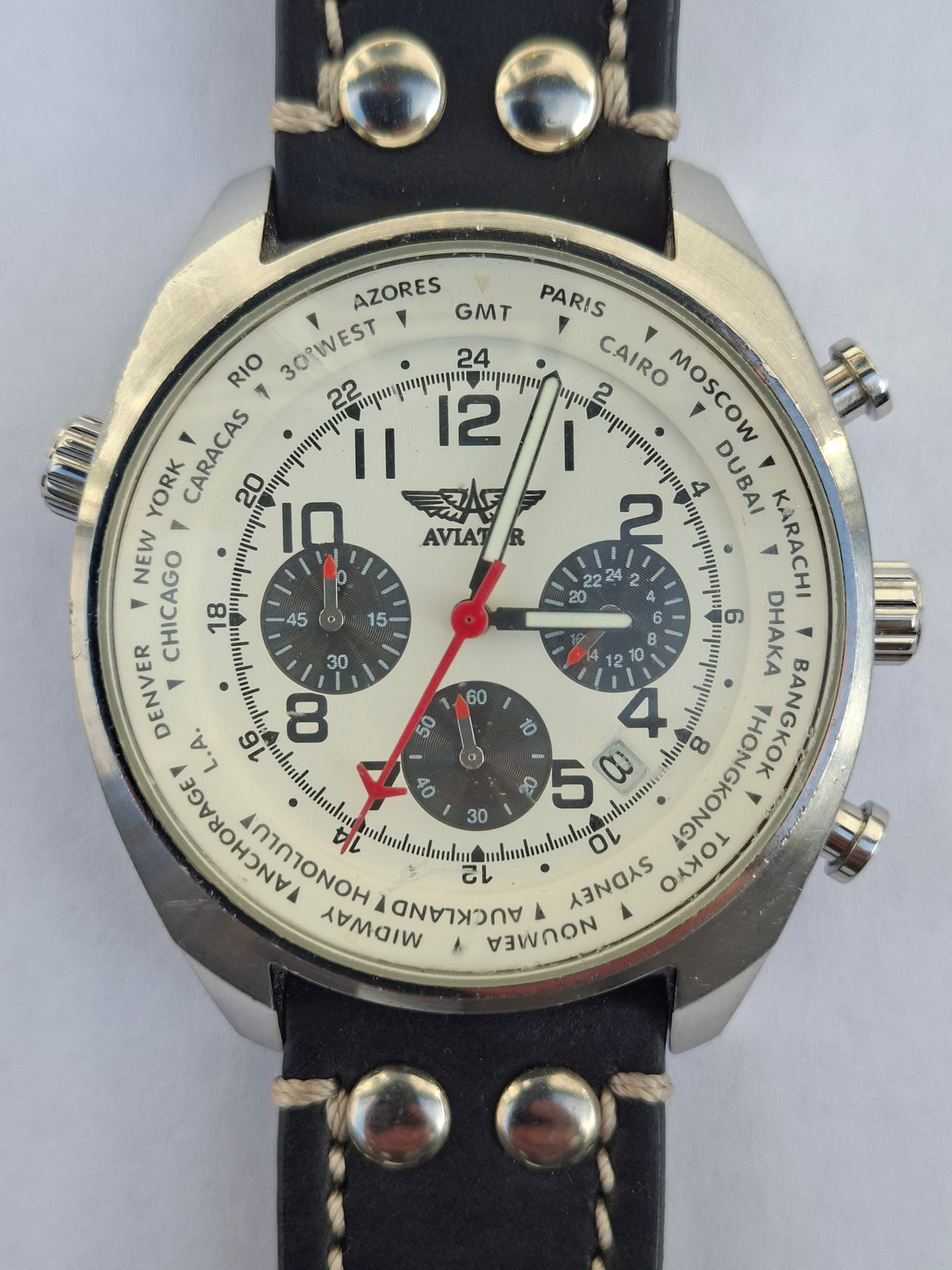 Aviator AVW5839G4 Seiko Chronograph Men's Quartz Watch 44mm New Renata Battery