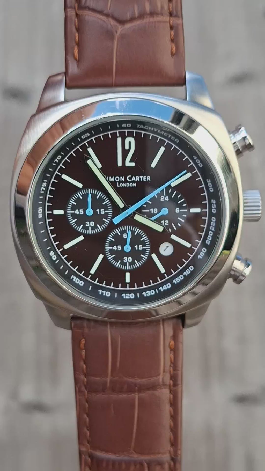 Simon Carter London Chronograph Watch Miyota OS20 Brown Dial 43mm