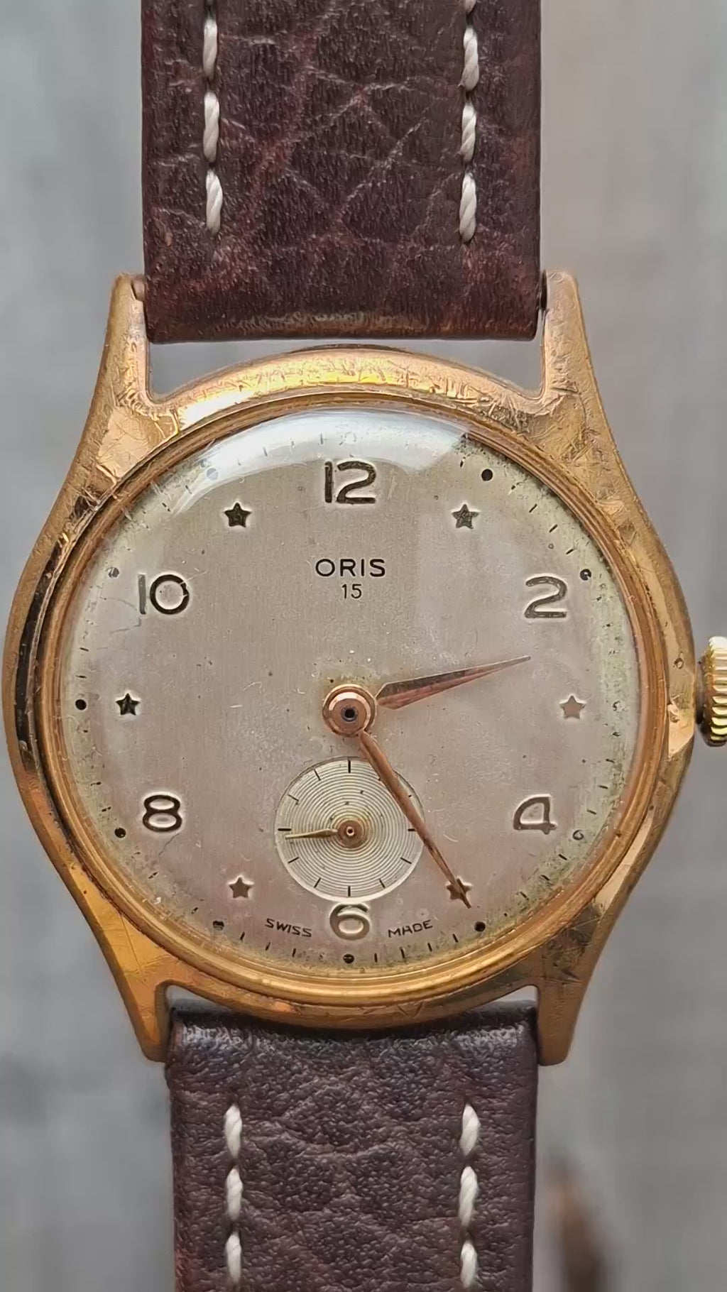 Vintage Oris 15 Jewels Star Dial Manual Wind Small Seconds Swiss Watch 1950s