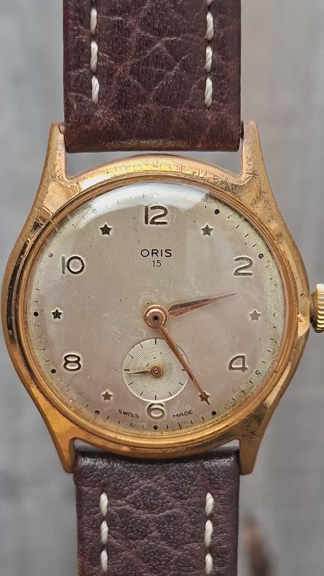Vintage Oris 15 Jewels Star Dial Manual Wind Small Seconds Swiss Watch 1950s