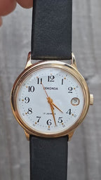 Vintage Sekonda USSR 17 J 2614.2H Manual Wind Date Watch Gold Tone 35mm