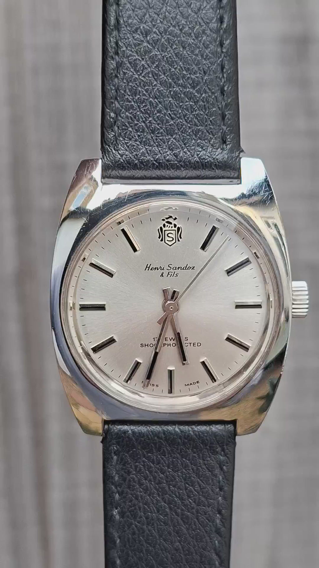 Vintage Henri Sandoz & Fils 17 Jewels Mechanical Swiss Watch 1970s All Stainless Steel