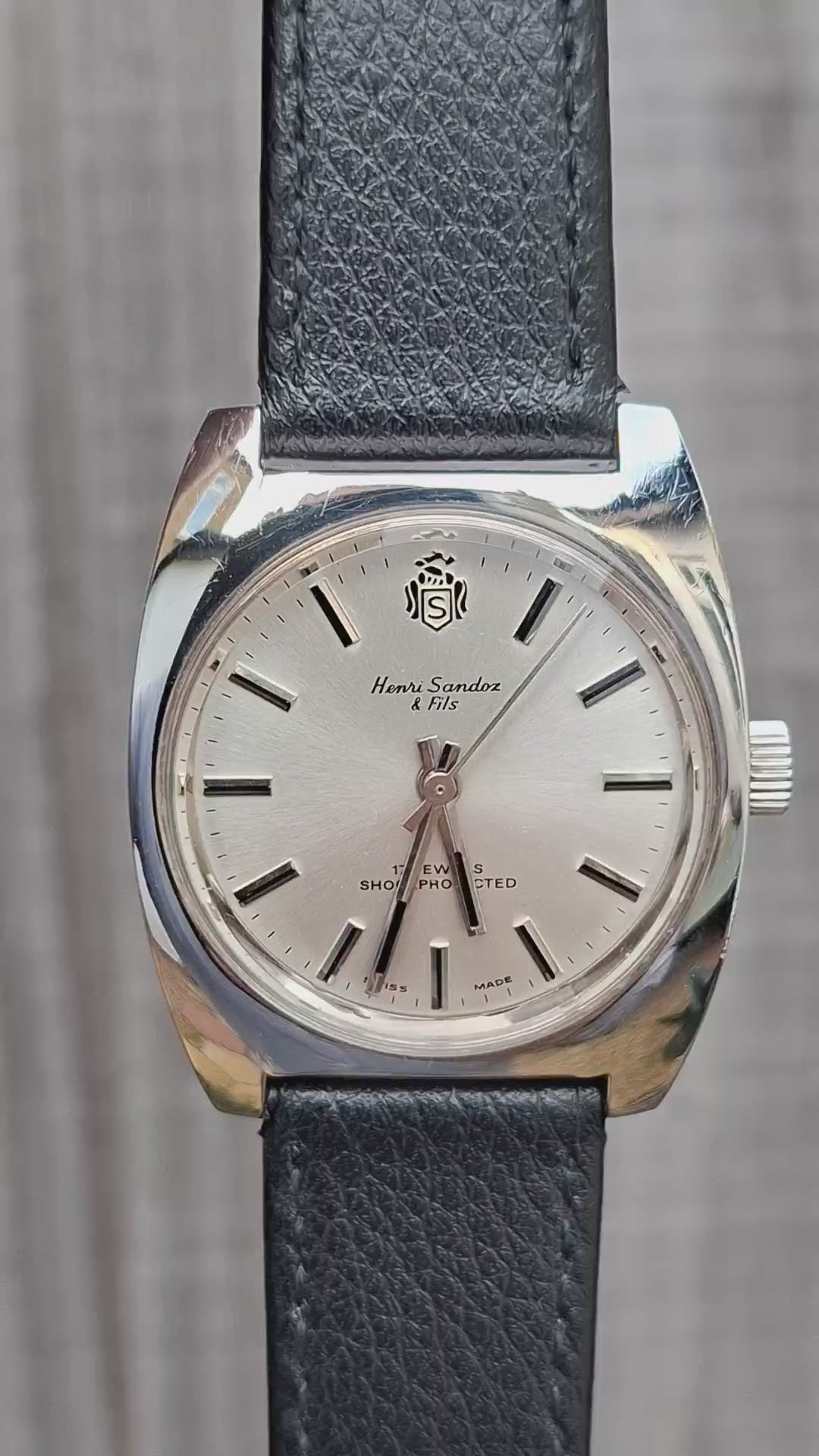 Vintage Henri Sandoz & Fils 17 Jewels Mechanical Swiss Watch 1970s All Stainless Steel