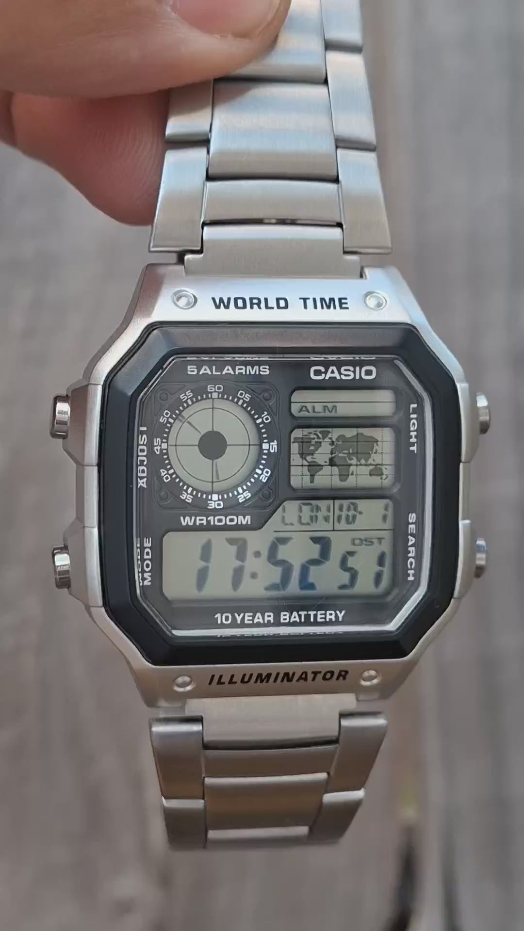 Casio AE-1200WH World Time Digital Watch 3299 Stainless Steel Bracelet 100M