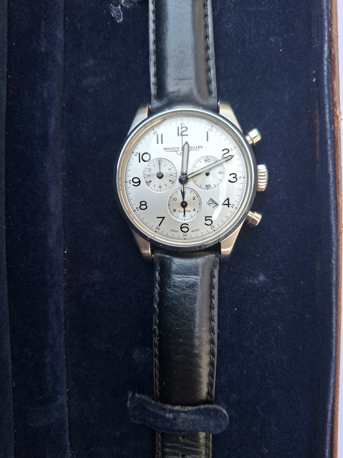 Mougin & Piquard for J.Crew Chronograph Watch Alarm Swiss Ronda 5130.D 40mm With Case