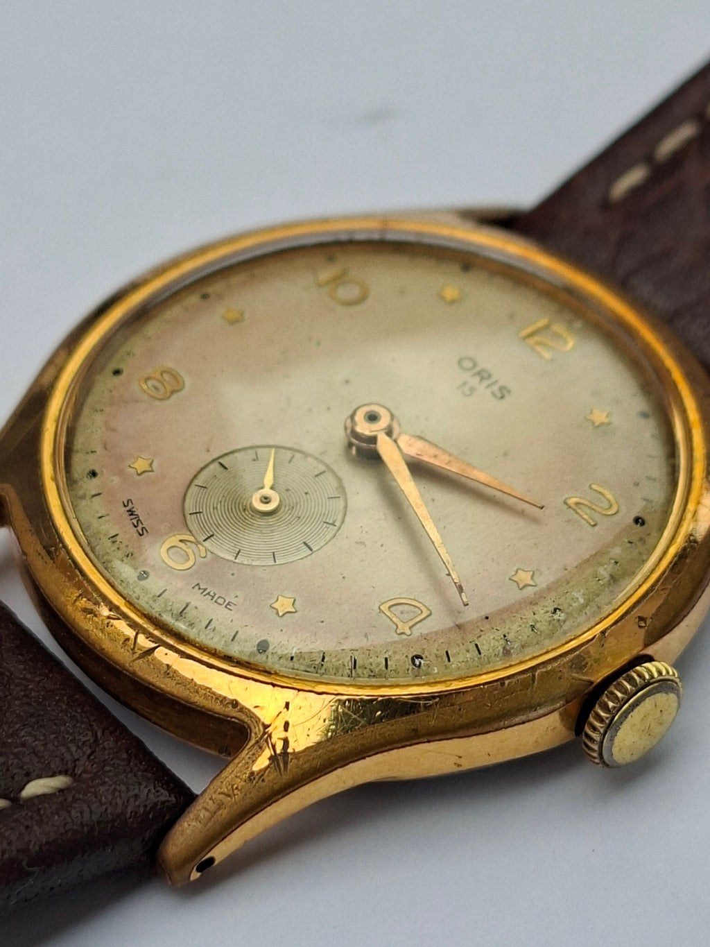 Vintage Oris 15 Jewels Star Dial Manual Wind Small Seconds Swiss Watch 1950s