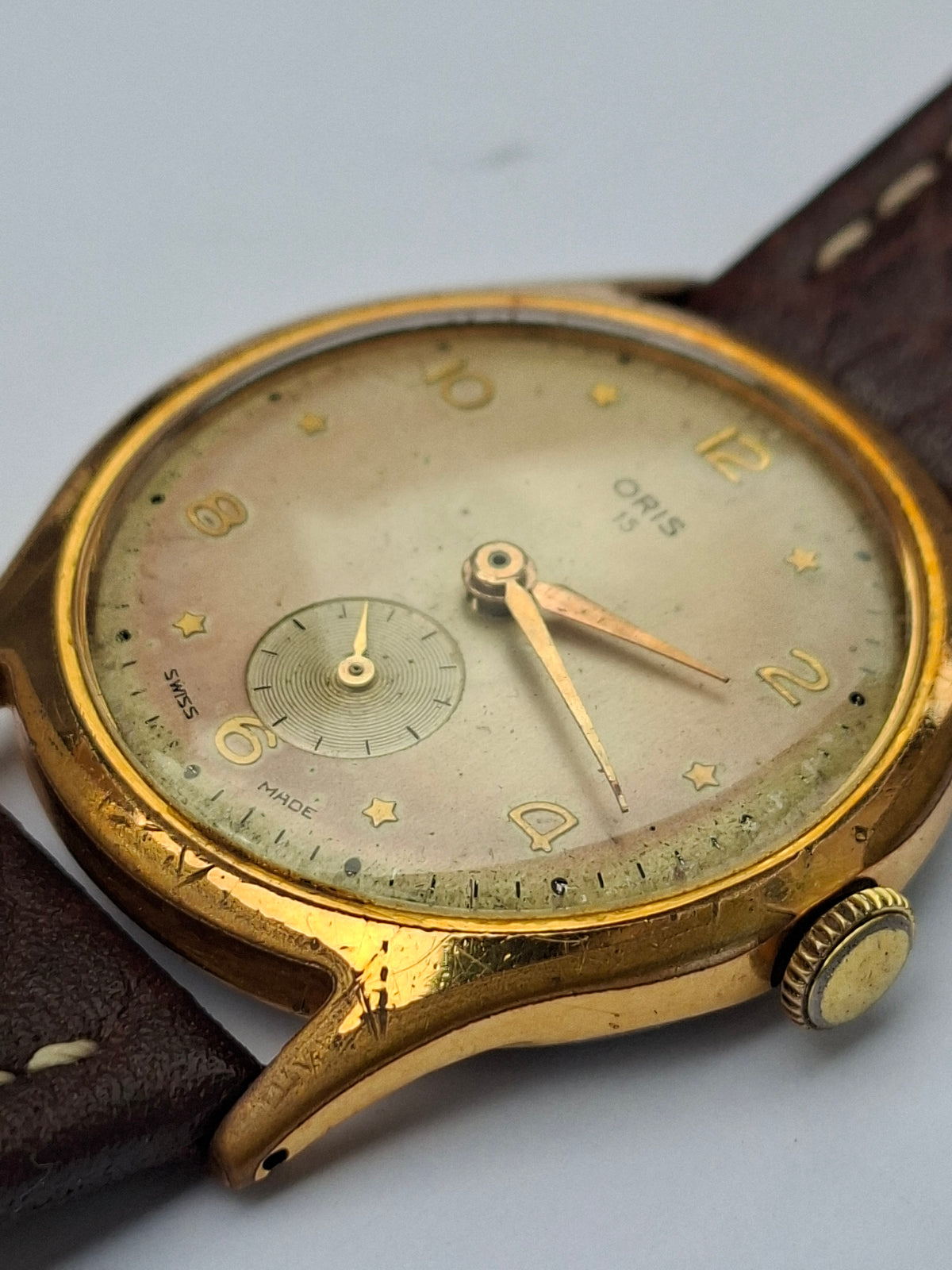 Vintage Oris 15 Jewels Star Dial Manual Wind Small Seconds Swiss Watch 1950s