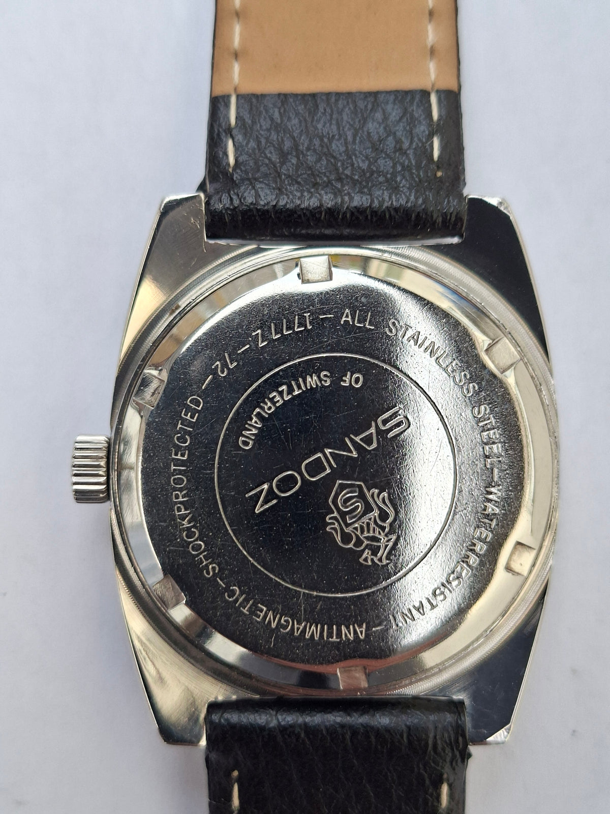 Vintage Henri Sandoz & Fils 17 Jewels Mechanical Swiss Watch 1970s All Stainless Steel