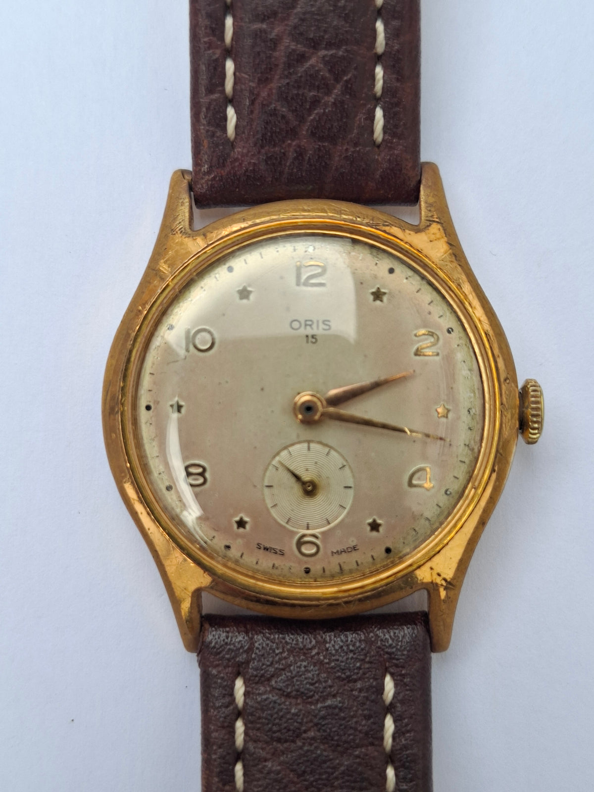 Vintage Oris 15 Jewels Star Dial Manual Wind Small Seconds Swiss Watch 1950s
